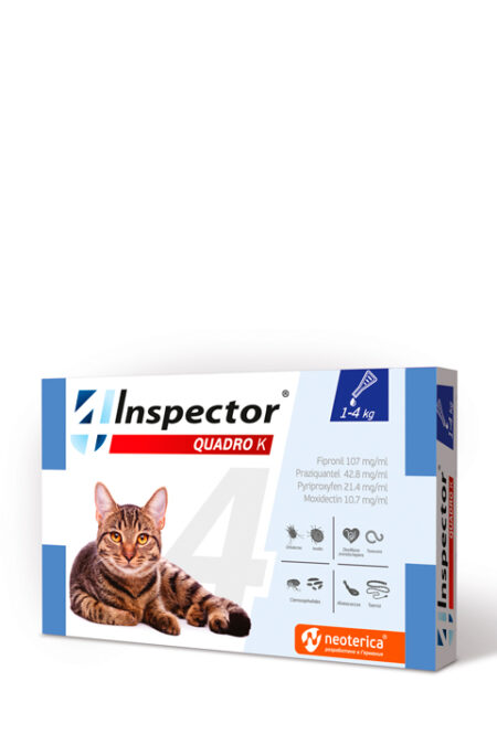 Пипети за накапване против вътрешни и външни паразити при котки  1-4кг INSPECTOR QUADRO K